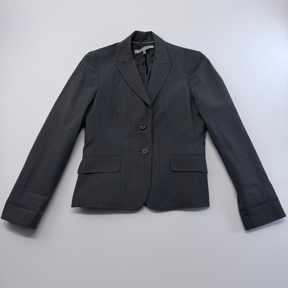 Anne Klein Platinum Gray Pinstripe Wool Blend Blazer Jacket Womens 10